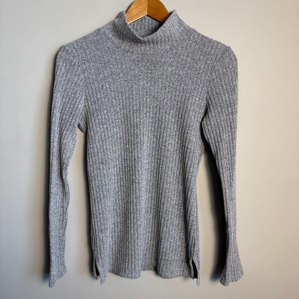Wilfred Free Women's Gray Ribbed Mock‎ Neck Long Sleeve Sweater Top Large Preppy